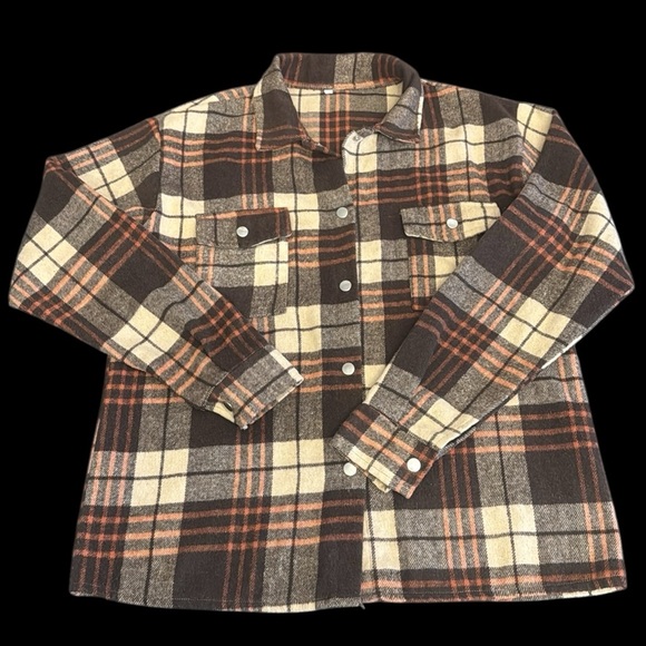 Oversized Lumberjack Brown Plaid Button Shirt - Picture 13 of 16